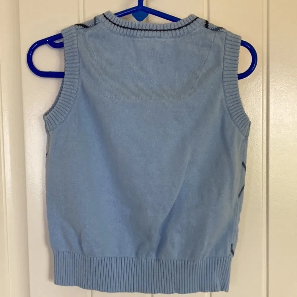 Little Me Boys Sweater Vest Size 2 Blue‎ Argyle Design Front Preppy